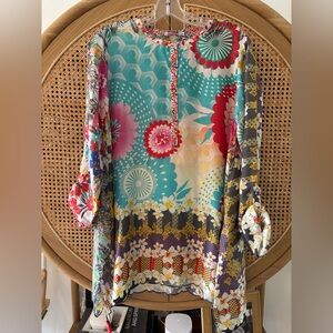 johnny Was silk floral embroidered tunic